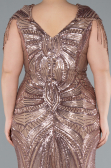 Copper Short Sleeve V Neck Long Sequin Plus Size Evening Gown ABU4821