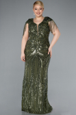 Olive Drab Short Sleeve V Neck Long Sequin Plus Size Evening Gown ABU4821