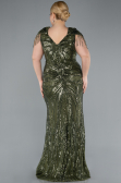 Olive Drab Short Sleeve V Neck Long Sequin Plus Size Evening Gown ABU4821