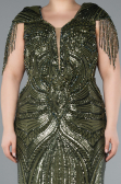 Olive Drab Short Sleeve V Neck Long Sequin Plus Size Evening Gown ABU4821