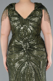 Olive Drab Short Sleeve V Neck Long Sequin Plus Size Evening Gown ABU4821