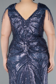 Indigo Short Sleeve V Neck Long Sequin Plus Size Evening Gown ABU4821