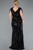 Black Short Sleeve V Neck Long Sequin Plus Size Evening Gown ABU4821