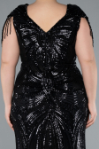 Black Short Sleeve V Neck Long Sequin Plus Size Evening Gown ABU4821