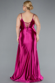 Fuchsia Back And Leg Cleavage Long Satin Plus Size Prom Gown ABU4815
