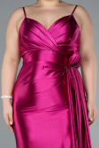 Fuchsia Back And Leg Cleavage Long Satin Plus Size Prom Gown ABU4815