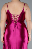 Fuchsia Back And Leg Cleavage Long Satin Plus Size Prom Gown ABU4815