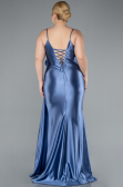 Indigo Back And Leg Cleavage Long Satin Plus Size Prom Gown ABU4815