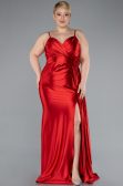 Red Back And Leg Cleavage Long Satin Plus Size Prom Gown ABU4815