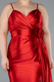 Red Back And Leg Cleavage Long Satin Plus Size Prom Gown ABU4815