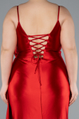 Red Back And Leg Cleavage Long Satin Plus Size Prom Gown ABU4815