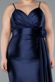 Navy Blue Back And Leg Cleavage Long Satin Plus Size Prom Gown ABU4815