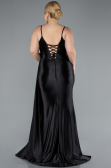 Black Back And Leg Cleavage Long Satin Plus Size Prom Gown ABU4815