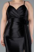 Black Back And Leg Cleavage Long Satin Plus Size Prom Gown ABU4815