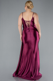 Cherry Colored Back And Leg Cleavage Long Satin Plus Size Prom Gown ABU4815