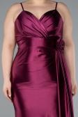 Cherry Colored Back And Leg Cleavage Long Satin Plus Size Prom Gown ABU4815
