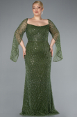 Olive Drab Long Beaded Plus Size Engagement Dress ABU4640