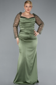 Long Olive Drab Satin Formal Plus Size Dress ABU4670