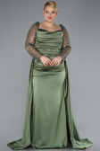 Long Olive Drab Satin Formal Plus Size Dress ABU4670