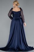 Long Navy Blue Satin Formal Plus Size Dress ABU4670