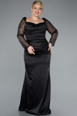 Black Long Satin Formal Plus Size Dress ABU4670