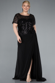 Black Short Sleeve Beaded Slit Long Plus Size Chiffon Evening Gown ABU4806