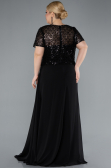 Black Short Sleeve Beaded Slit Long Plus Size Chiffon Evening Gown ABU4806