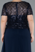 Navy Blue Short Sleeve Beaded Slit Long Plus Size Chiffon Evening Gown ABU4806