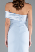 Light Blue Satin One Shoulder Long Mermaid Evening Gown ABU4832