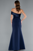 Navy Blue Satin One Shoulder Long Mermaid Evening Gown ABU4832