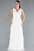 White V Neck Layered Tulle Long Prom Dress ABU4723