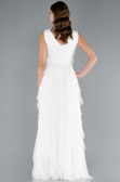 White V Neck Layered Tulle Long Prom Dress ABU4723