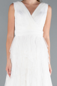 White V Neck Layered Tulle Long Prom Dress ABU4723