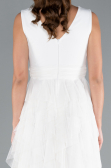 White V Neck Layered Tulle Long Prom Dress ABU4723