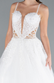 White Deep V-Neck Illusion Corset Tulle Wedding Dress ABU4835