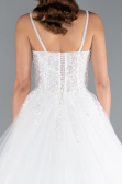 White Deep V-Neck Illusion Corset Tulle Wedding Dress ABU4835