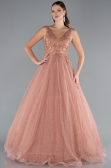 Light Brown Embroidered Bodice Dusty Rose Tulle Evening Gown ABU2131