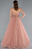 Light Brown Embroidered Bodice Dusty Rose Tulle Evening Gown ABU2131