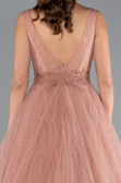 Light Brown Embroidered Bodice Dusty Rose Tulle Evening Gown ABU2131