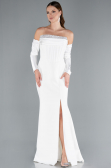 White Strapless Sleeve Accessory Slit Mermaid Prom Dress ABU4637