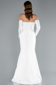 White Strapless Sleeve Accessory Slit Mermaid Prom Dress ABU4637