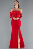 Red Strapless Sleeve Accessory Slit Mermaid Prom Dress ABU4637
