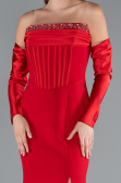 Red Strapless Sleeve Accessory Slit Mermaid Prom Dress ABU4637