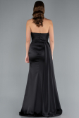 Black Strapless Side Slit Satin Evening Gown ABU4841