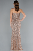 Gold Strapless Underwire Slit Long Sequin Evening Gown ABU4842