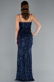 Navy Blue Strapless Underwire Slit Long Sequin Evening Gown ABU4842