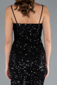 Black Strapless Underwire Slit Long Sequin Evening Gown ABU4842