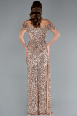 Gold Boat Neck Slit Long Sequin Evening Gown ABU4843