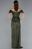 Olive Drab Boat Neck Slit Long Sequin Evening Gown ABU4843