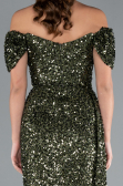 Olive Drab Boat Neck Slit Long Sequin Evening Gown ABU4843